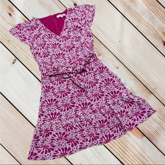 NWT Loft size 4 pink eyelet belted flutter sleeve dress - Picture 2 of 11